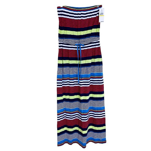 TOMMY HILFIGER Striped Strapless Maxi drawstring waist & elastic top, Size M - Picture 1 of 9
